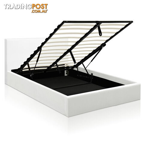 Deluxe Gas Lift PU Leather Storage Bed Frame Double White - photo 3 of 9