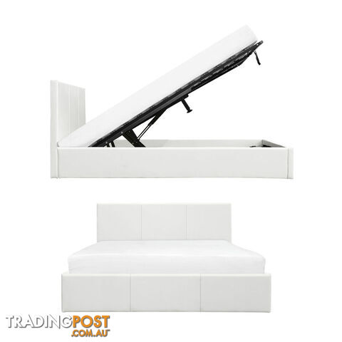Deluxe Gas Lift PU Leather Storage Bed Frame Double White - photo 4 of 9