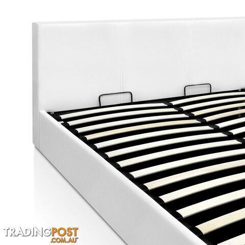 Deluxe Gas Lift PU Leather Storage Bed Frame Double White - photo 5 of 9
