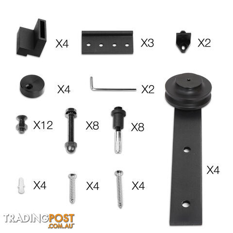 Sliding Barn Door Hardware Track Set Matte Powder Coat Steel Black - 4M