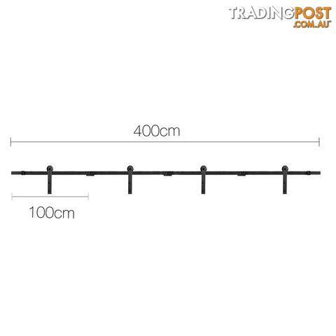 Sliding Barn Door Hardware Track Set Matte Powder Coat Steel Black - 4M