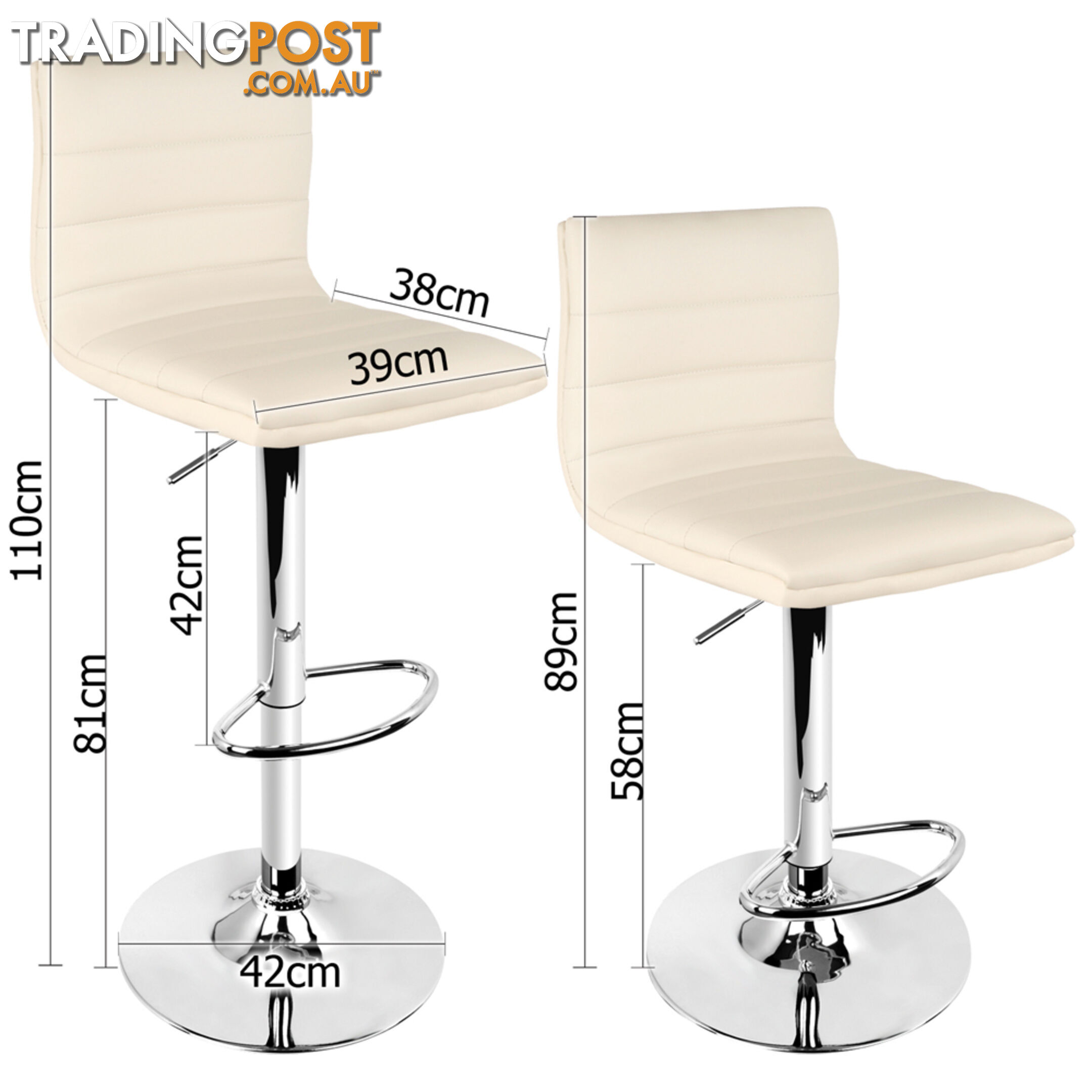 Set of 2 PU Leather Kitchen Bar Stool Beige