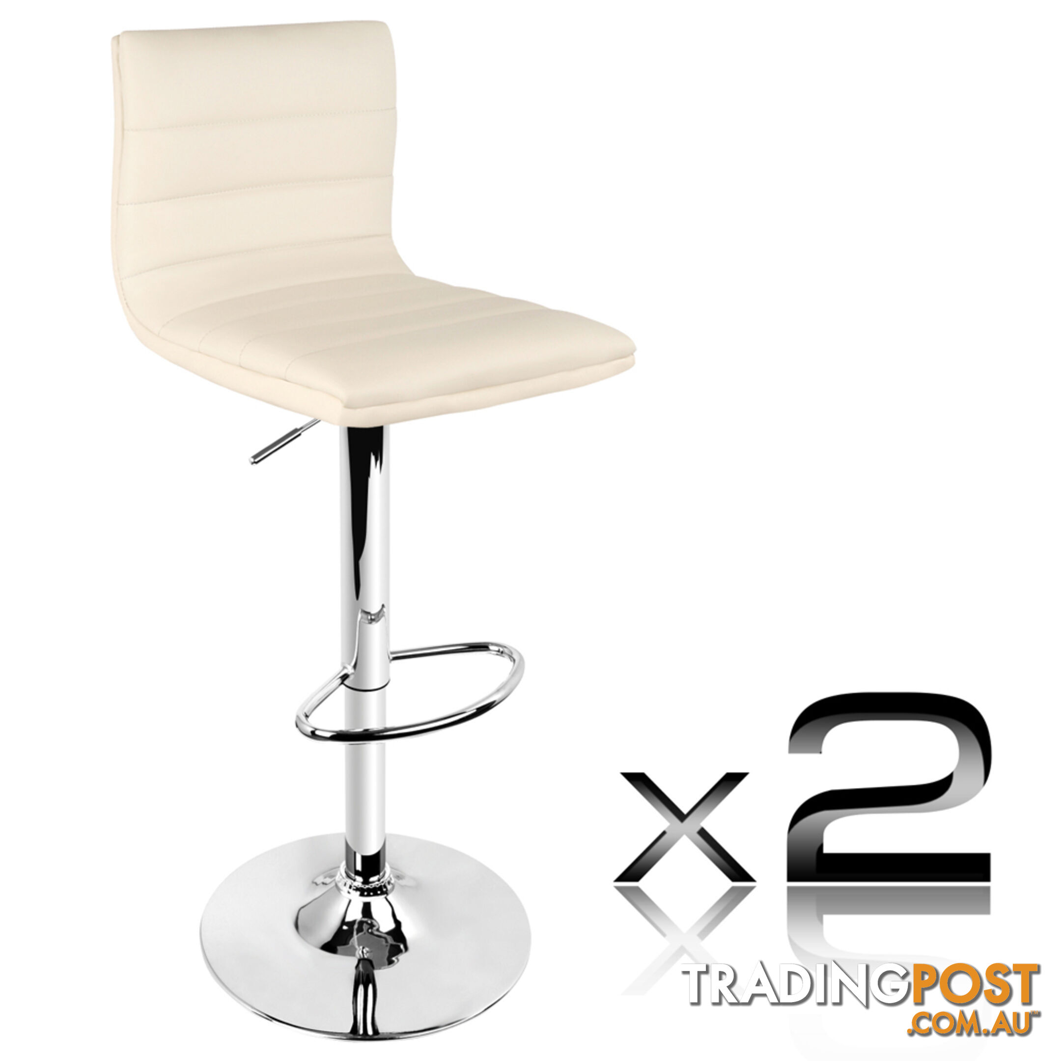 Set of 2 PU Leather Kitchen Bar Stool Beige