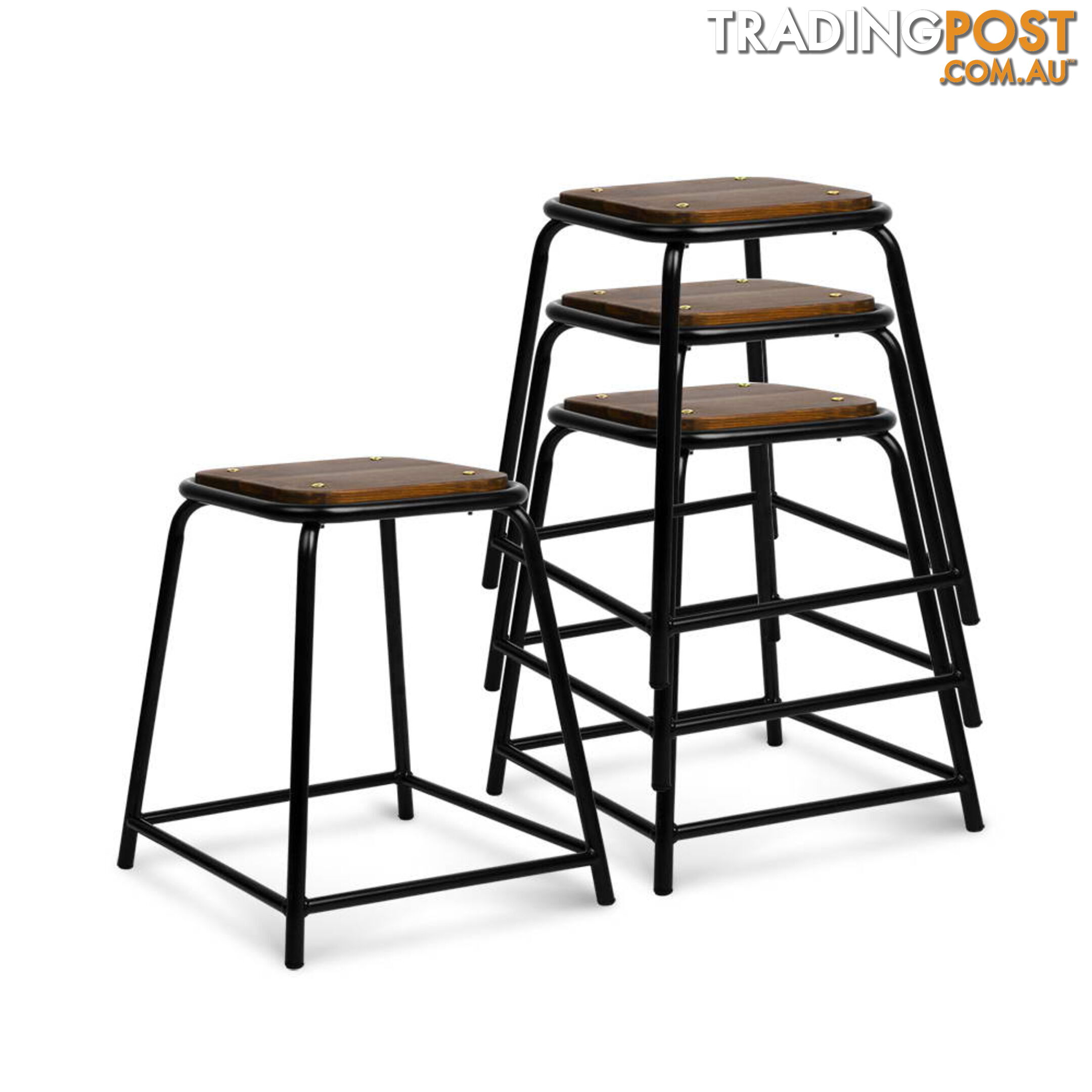 Set of 4 Stackable Wooden Seat Stools _ÑÐ 48.5CM