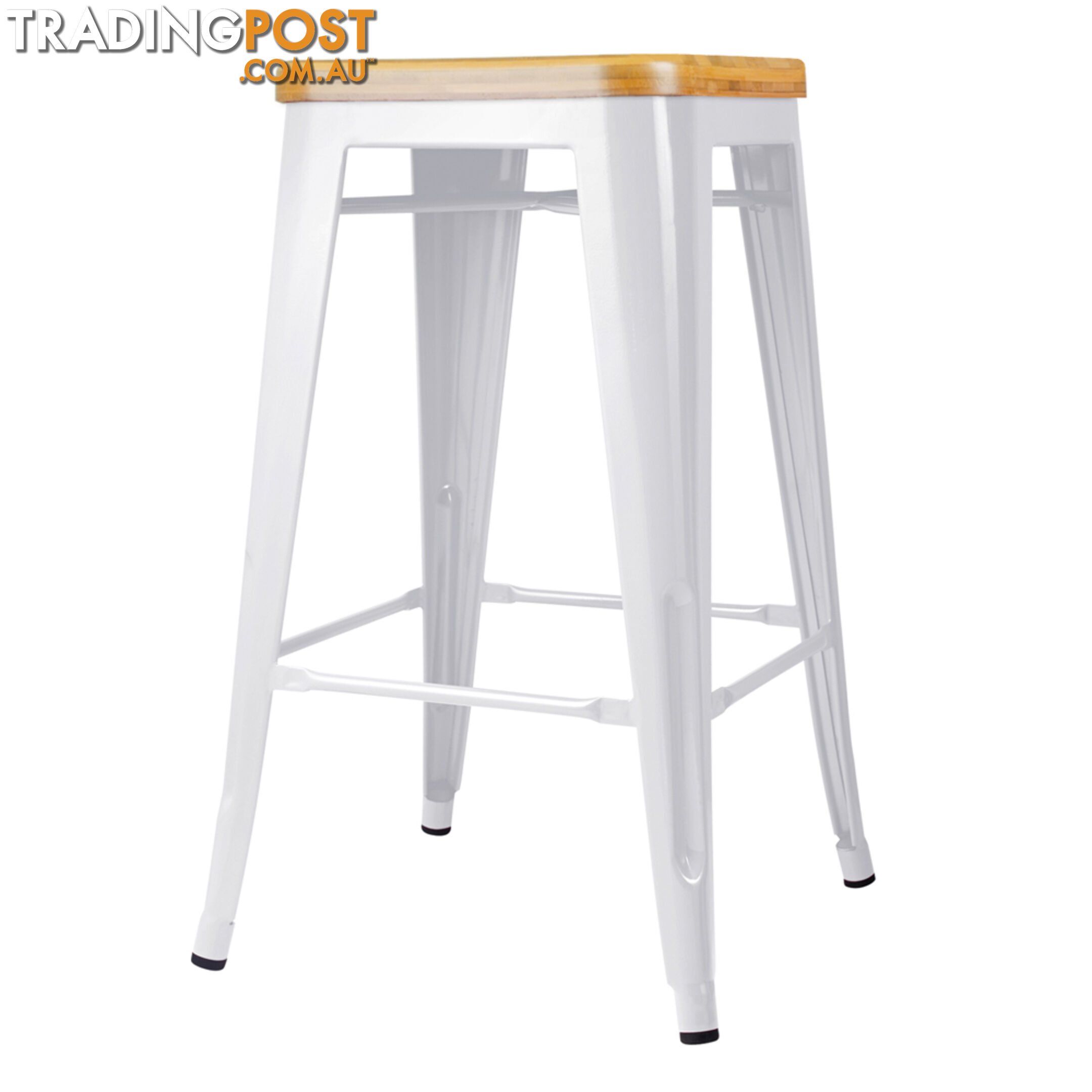 Set of 2 Replica Tolix Kitchen Bar Stool Bamboo Seat 66cm White