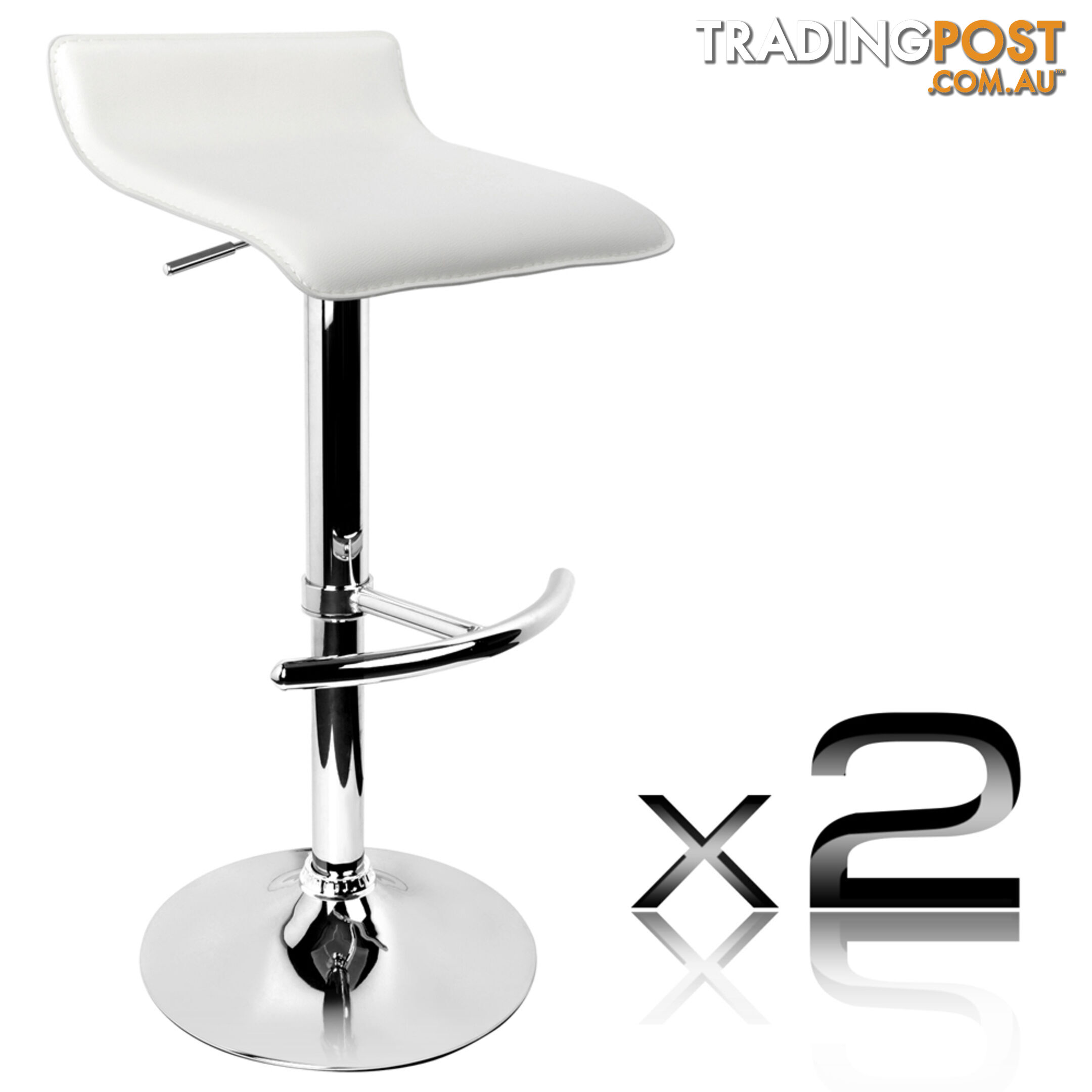 Set of 2 PVC Leather Kitchen Bar Stool White