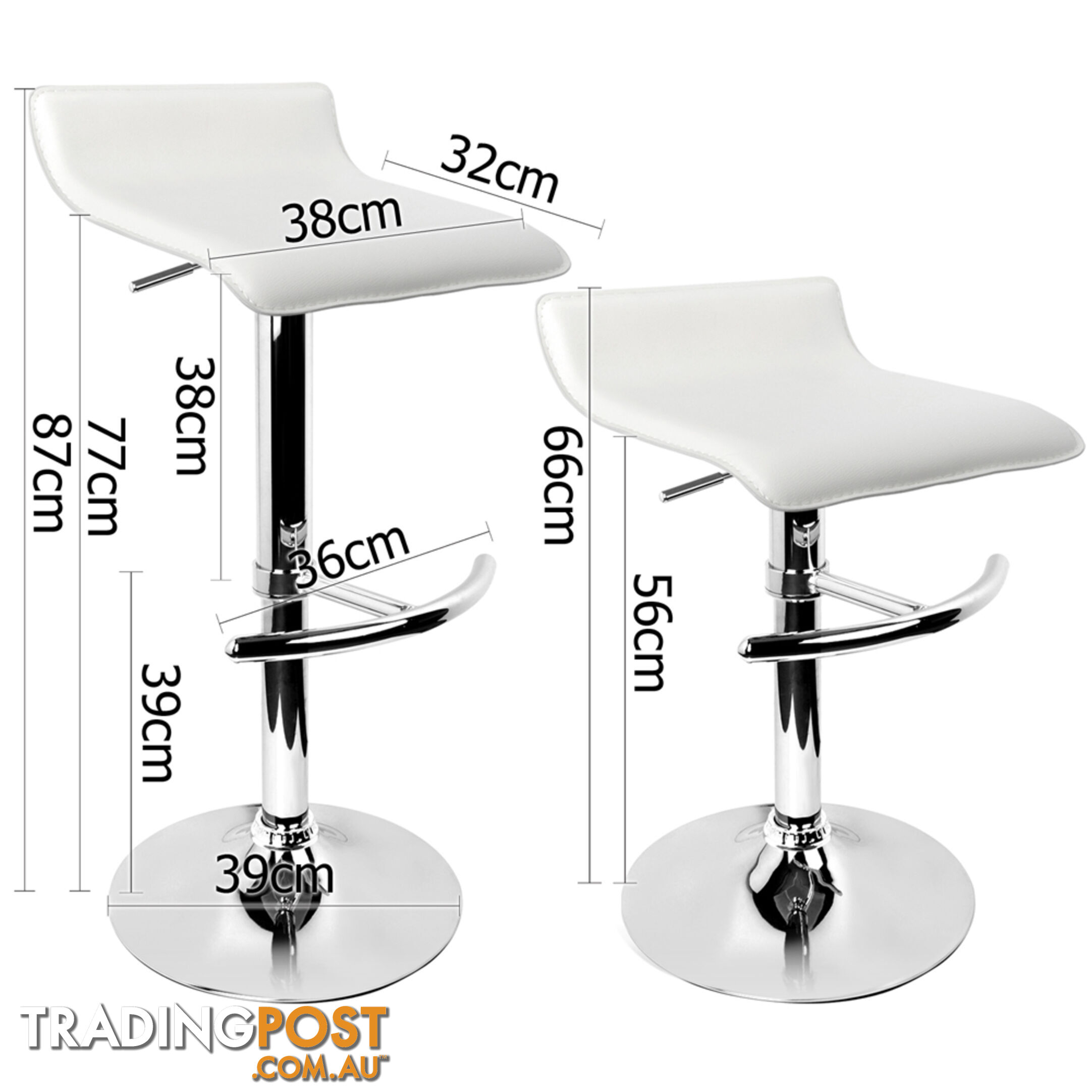 Set of 2 PVC Leather Kitchen Bar Stool White