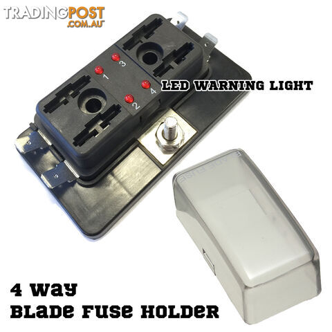 ATO 4 Way Blade Fuse Holder Box LED Light 12-32V Circuit Caravan Truck Boat 4X4