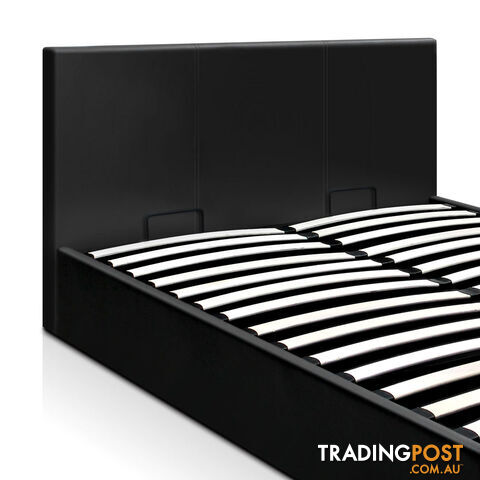 Deluxe Gas Lift PU Leather Storage Bed Frame Double Black