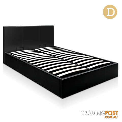 Deluxe Gas Lift PU Leather Storage Bed Frame Double Black