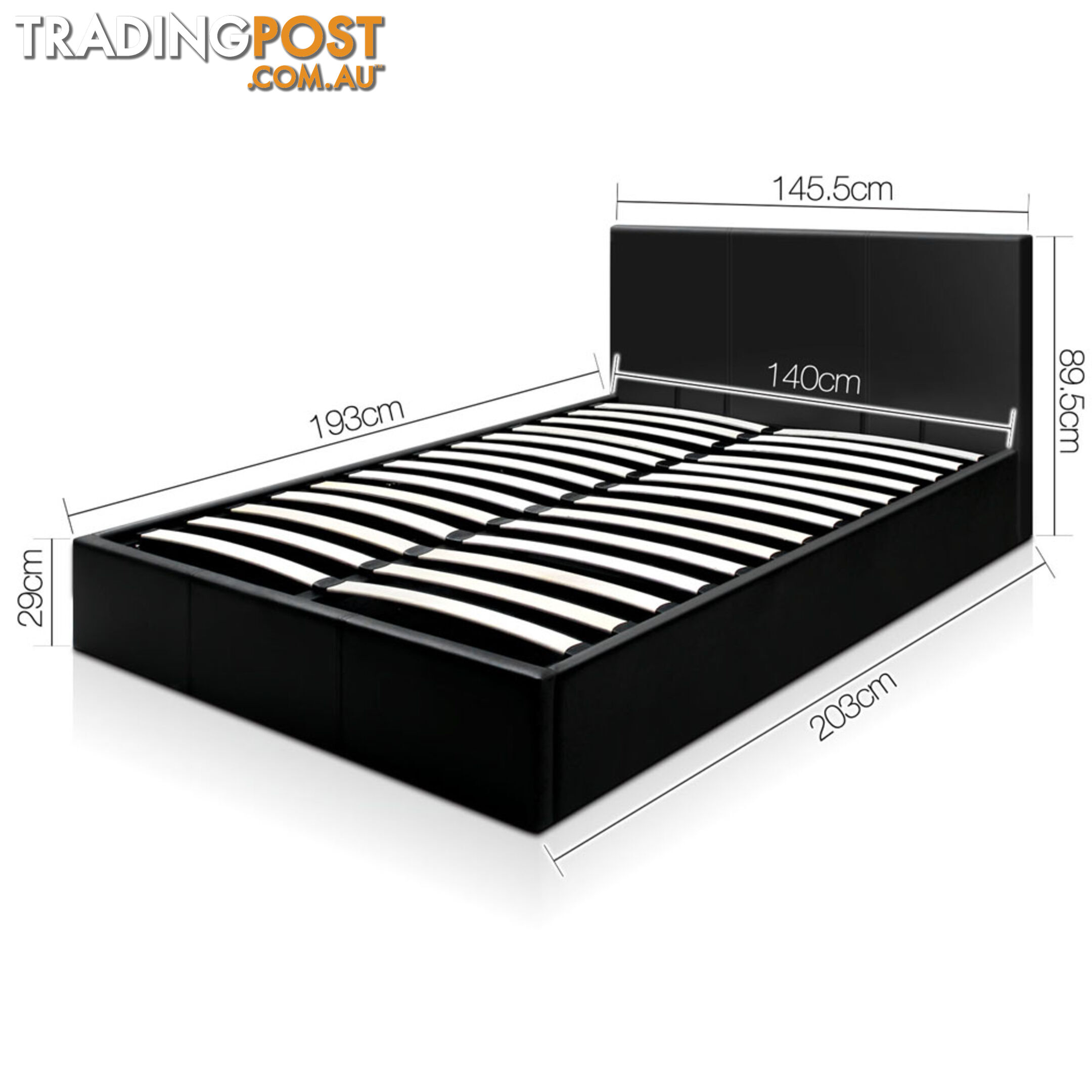 Deluxe Gas Lift PU Leather Storage Bed Frame Double Black