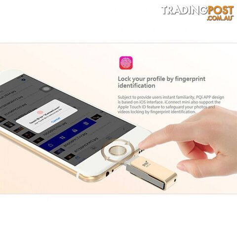 PQI iConnect Mini 6I04-128GR2001 Gold [Apple MFi] 128 GB Mobile Flash Drive w/ Lightning Connector for iPhones iPads Mac & PC USB 3.0 (6I04-128GR2001) - photo 2 of 5