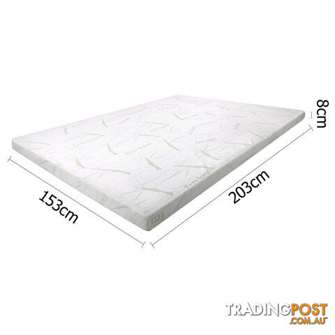 Cool Gel Memory Foam Mattress Topper w/ Bamboo Fabric Cover 8cm Queen