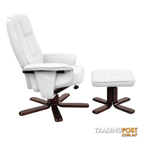 PU Leather Lounge Office Recliner Chair Ottoman White