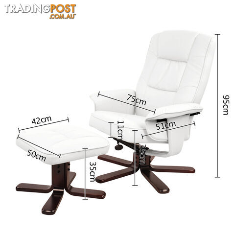 PU Leather Lounge Office Recliner Chair Ottoman White
