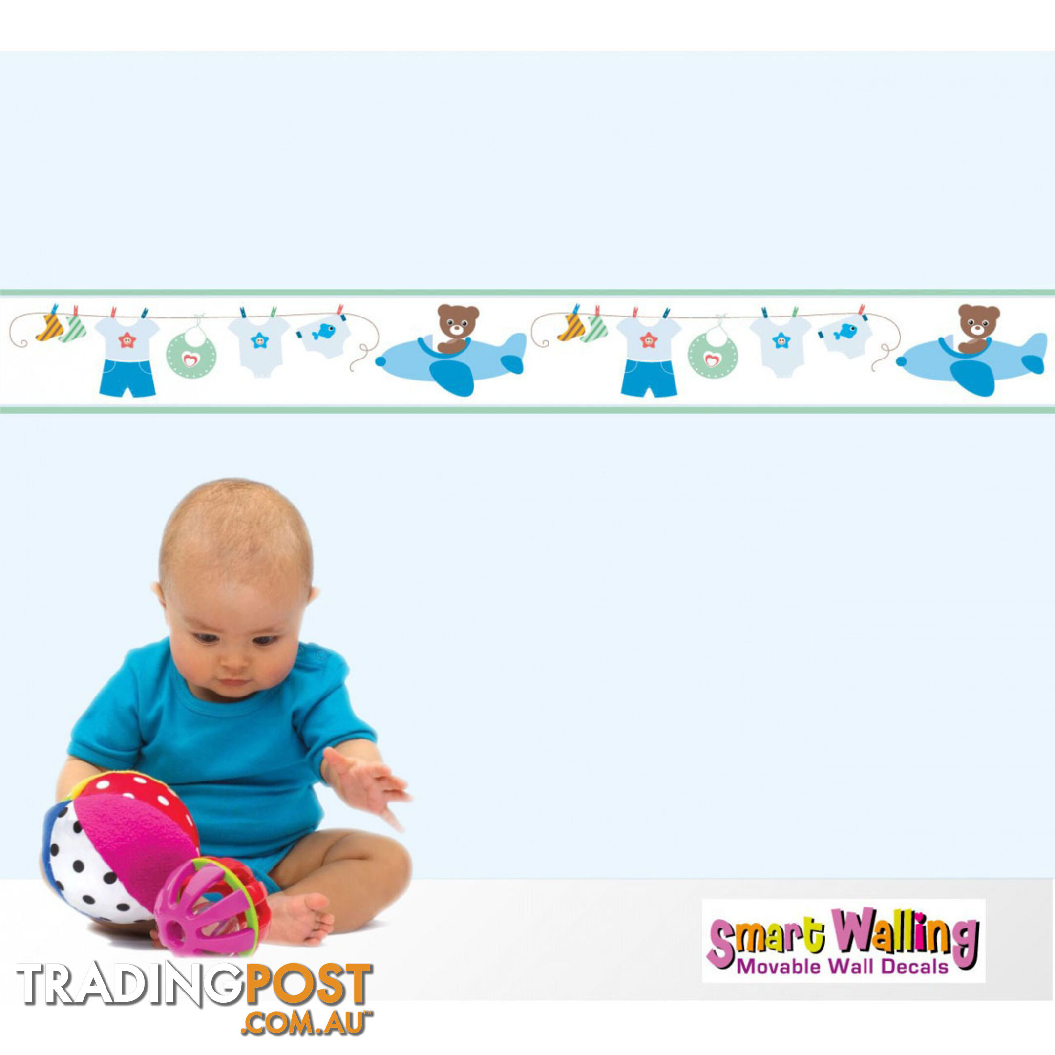 Boy's Blue Bears Wall Border Stickers - Totally Movable