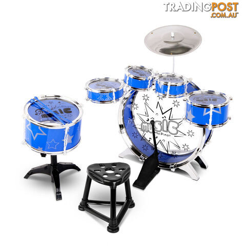 Kids Drums Play Set 8 Pcs with Seat - Blue