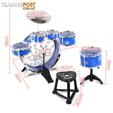 Kids Drums Play Set 8 Pcs with Seat - Blue