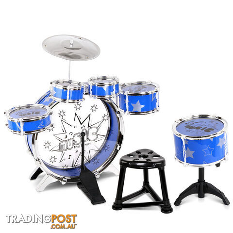 Kids Drums Play Set 8 Pcs with Seat - Blue