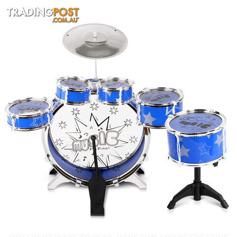 Kids Drums Play Set 8 Pcs with Seat - Blue