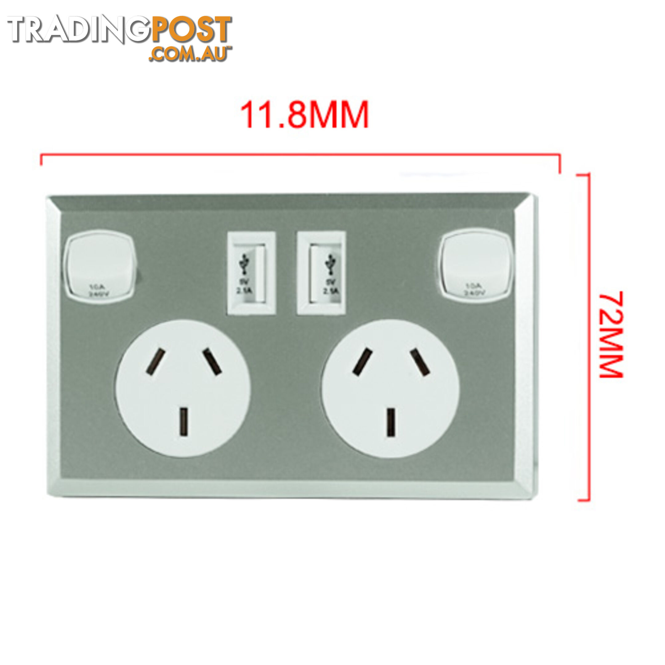 10A Double Australian USB Power Point Supply 2 Socket Switch Wall Plug Silver