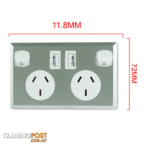 10A Double Australian USB Power Point Supply 2 Socket Switch Wall Plug Silver