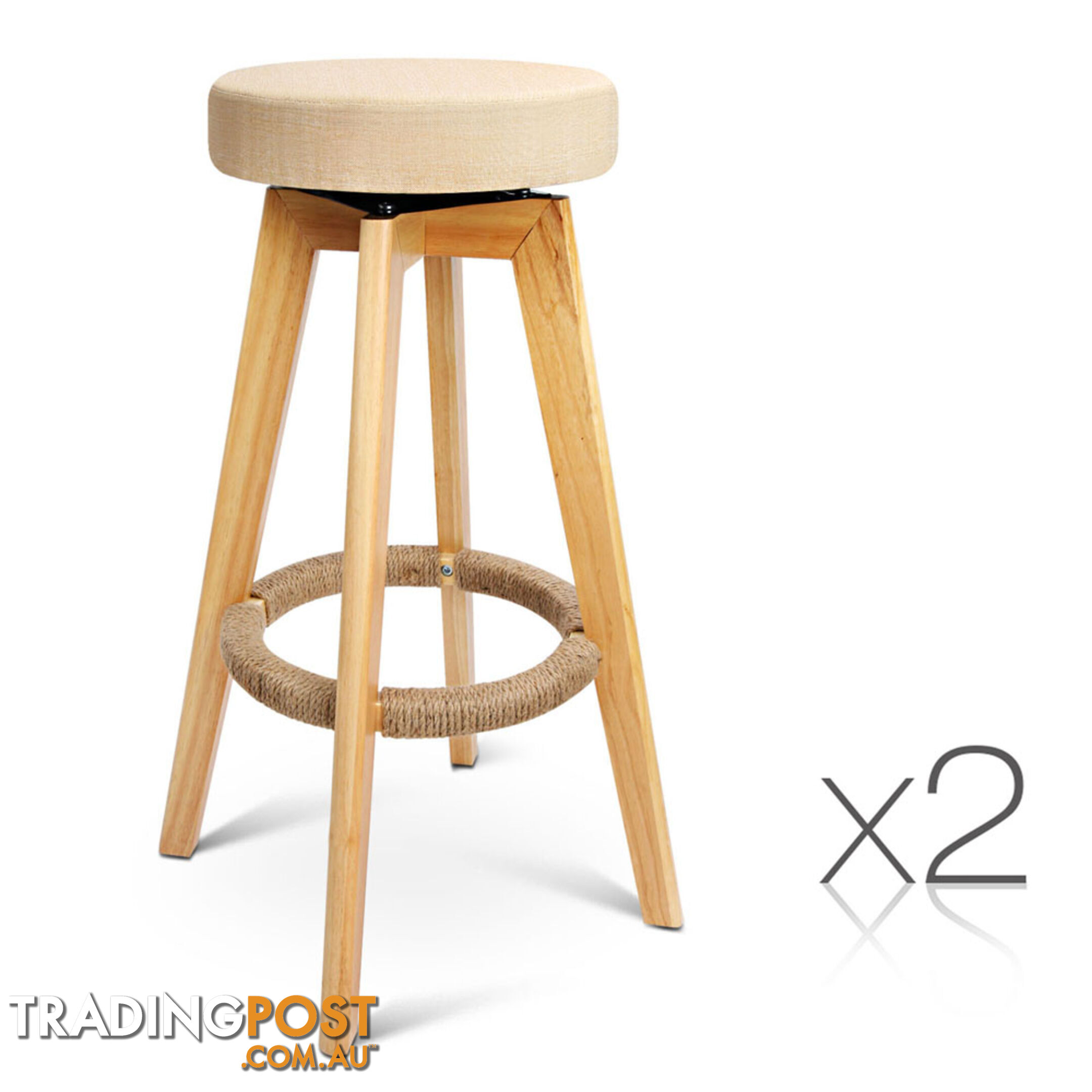 Set of 2 Fabric Swivel Seat Bar Stools - Beige