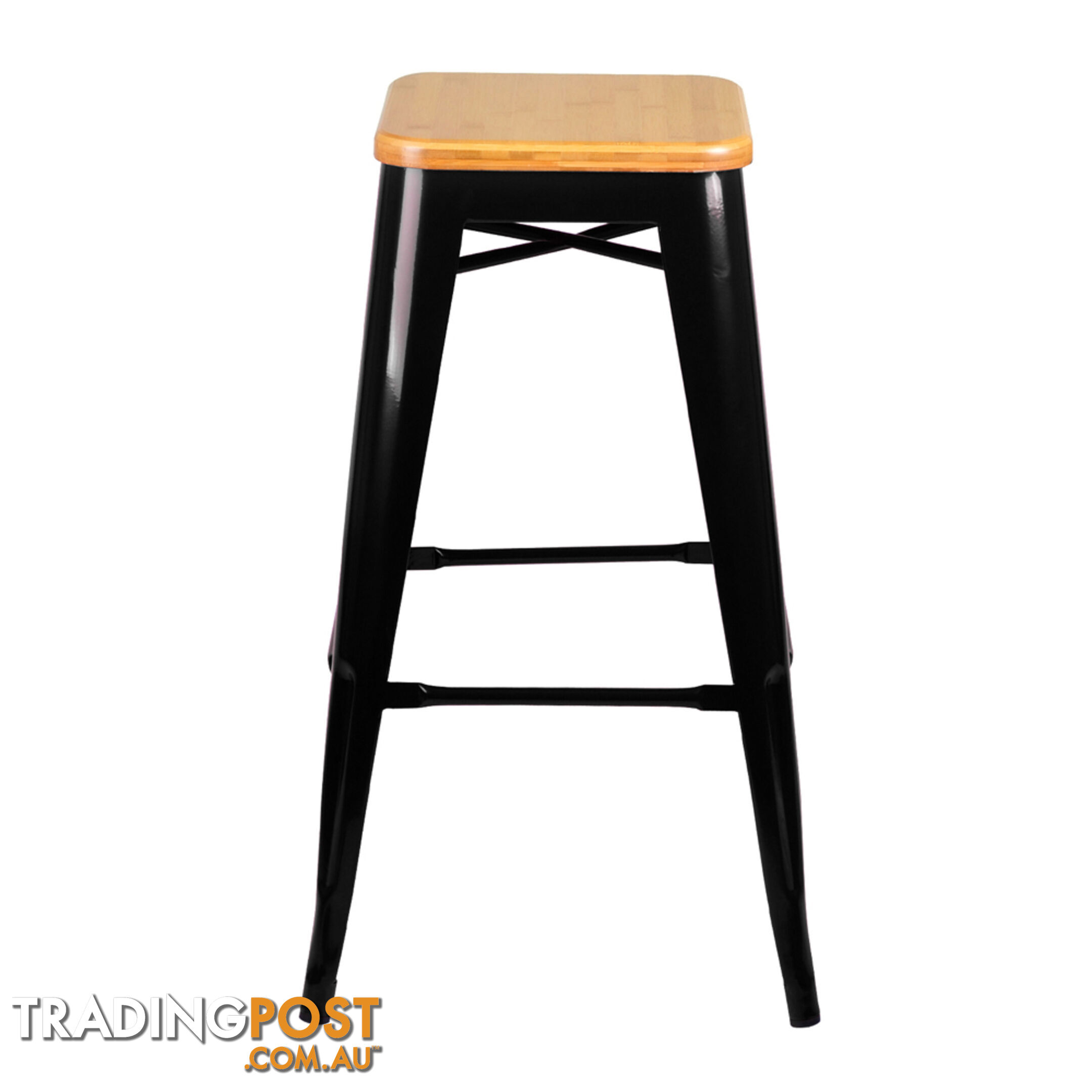 Set of 2 Replica Tolix Bar Stool Bamboo Seat 76cm Black