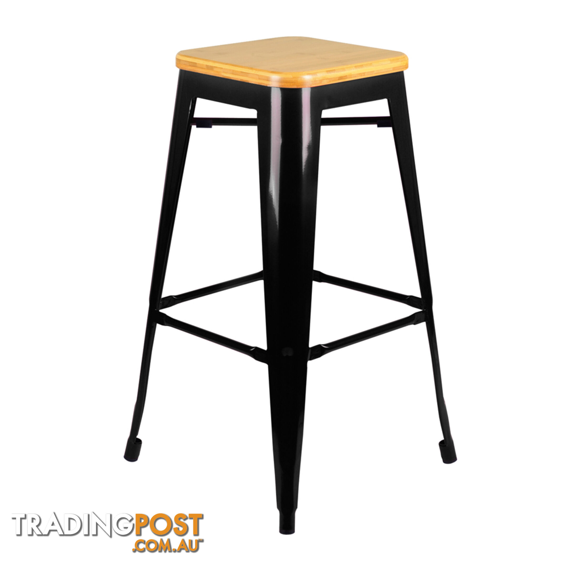 Set of 2 Replica Tolix Bar Stool Bamboo Seat 76cm Black