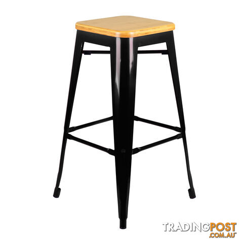 Set of 2 Replica Tolix Bar Stool Bamboo Seat 76cm Black