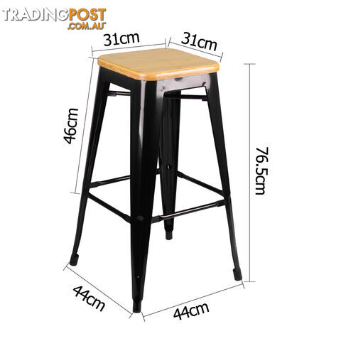 Set of 2 Replica Tolix Bar Stool Bamboo Seat 76cm Black