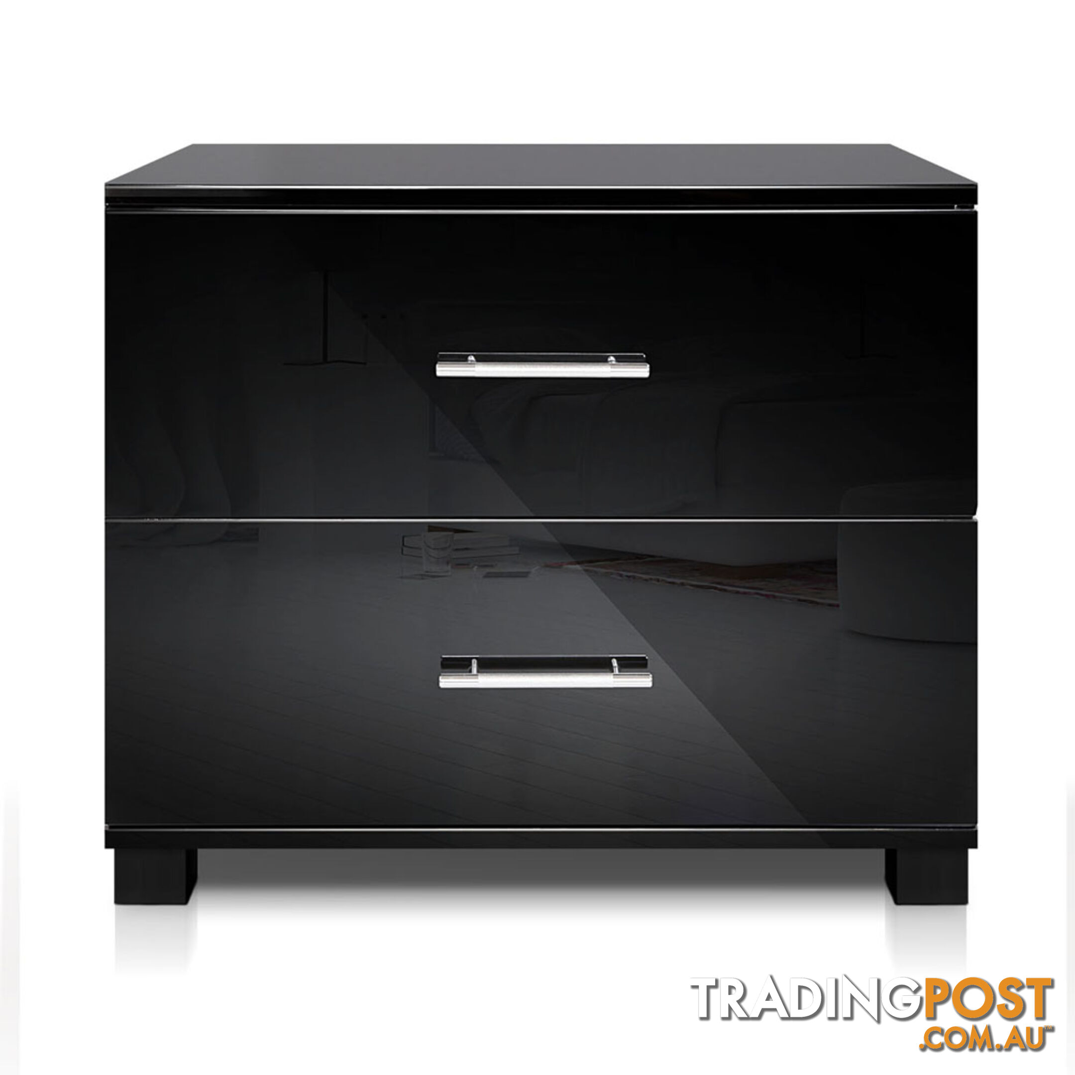Glossy Bedside Table - Black