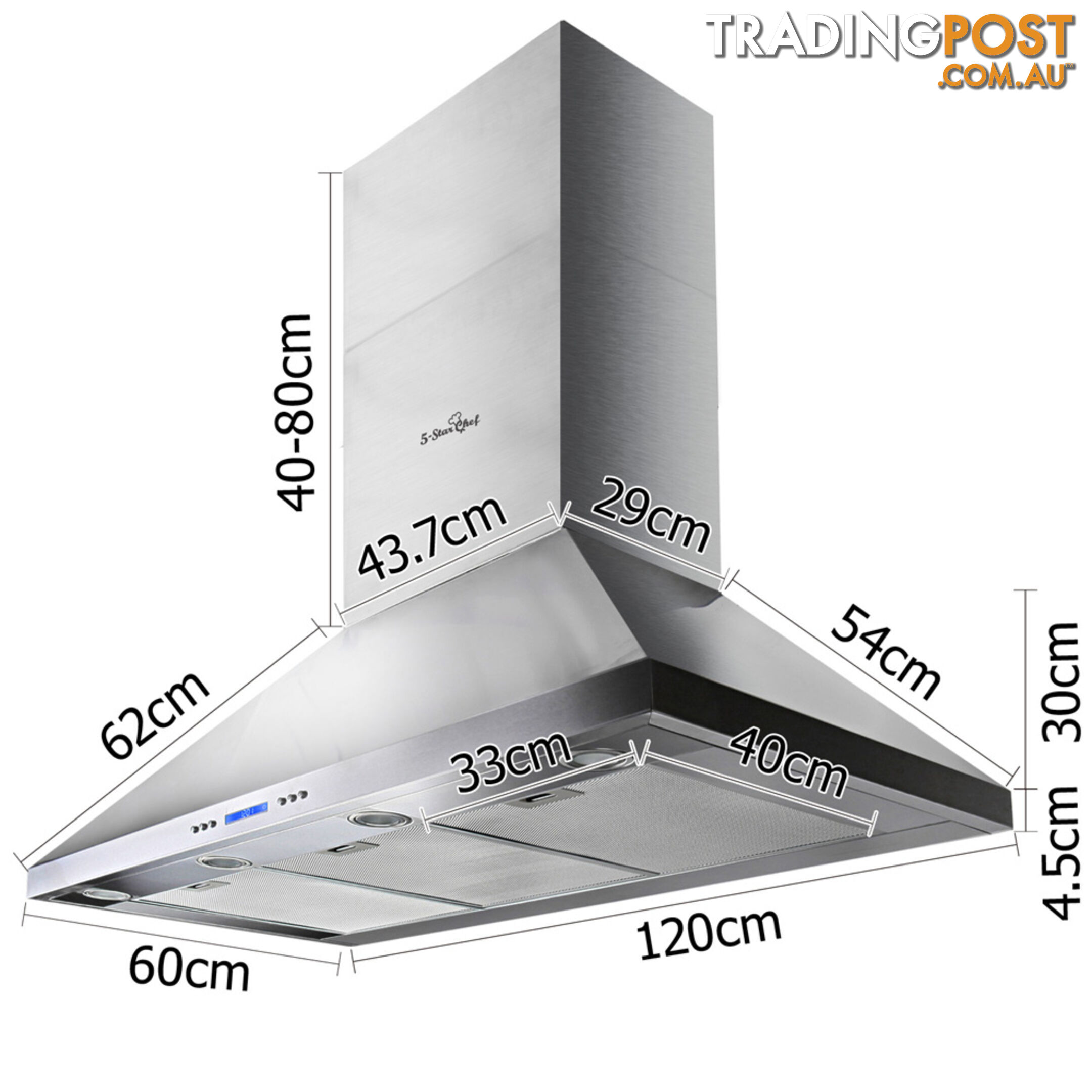 5 Star Chef 3 Fan Speed Rangehood 120cm