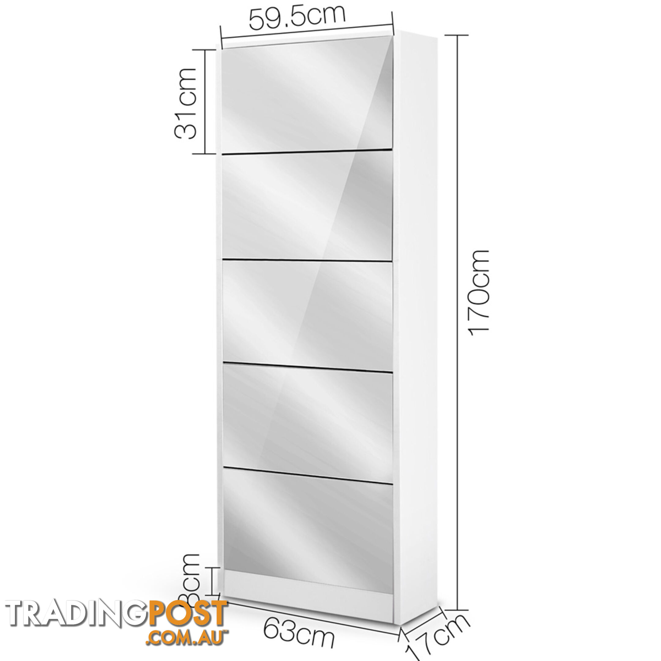 Mirrored Shoe Cabinet Storage 5 Drawers Shelf White