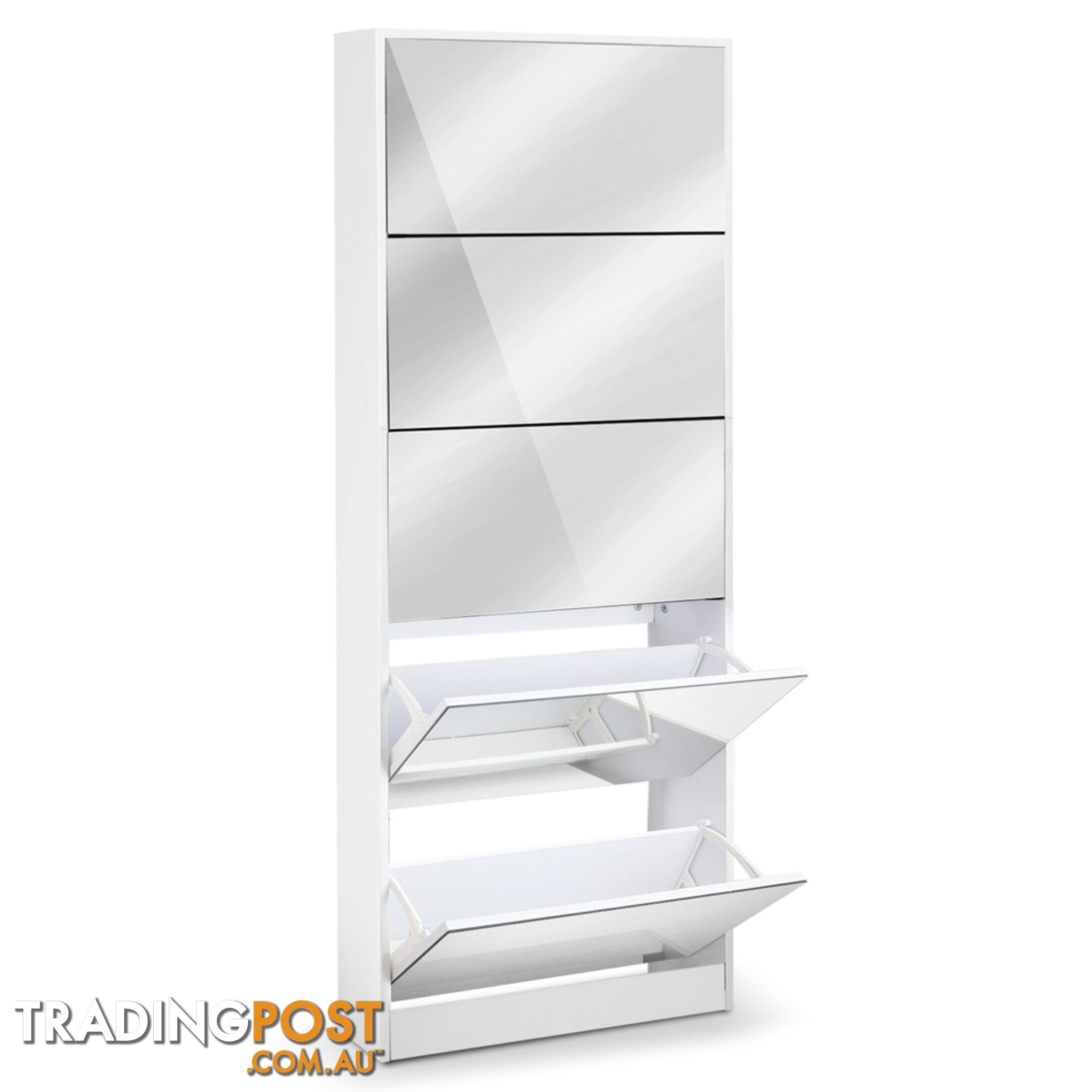 Mirrored Shoe Cabinet Storage 5 Drawers Shelf White