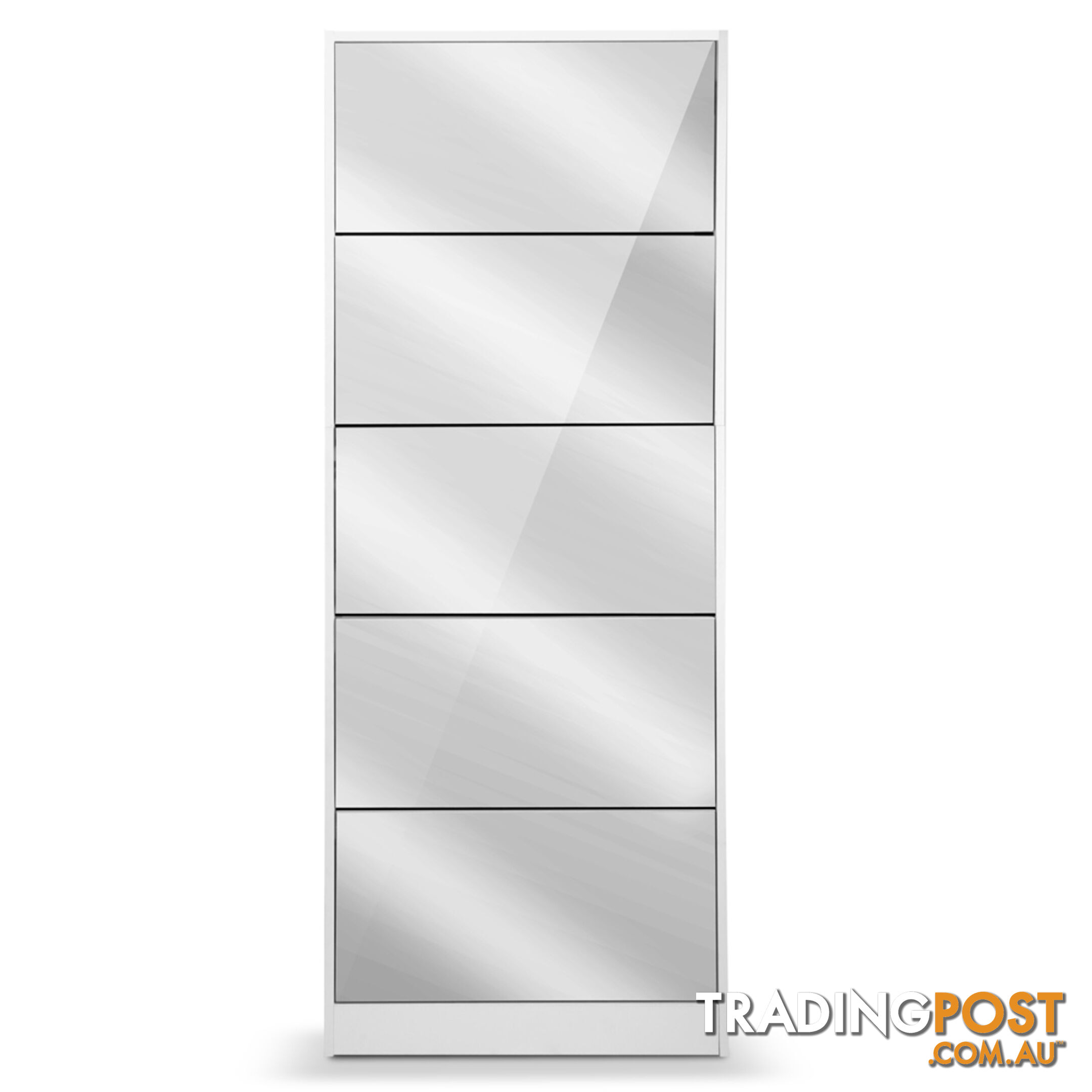 Mirrored Shoe Cabinet Storage 5 Drawers Shelf White