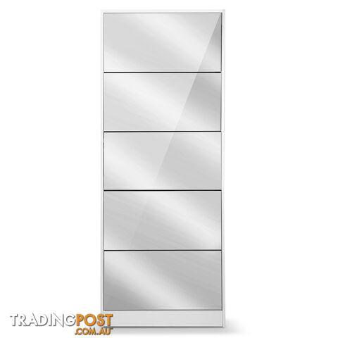 Mirrored Shoe Cabinet Storage 5 Drawers Shelf White