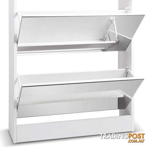 Mirrored Shoe Cabinet Storage 5 Drawers Shelf White