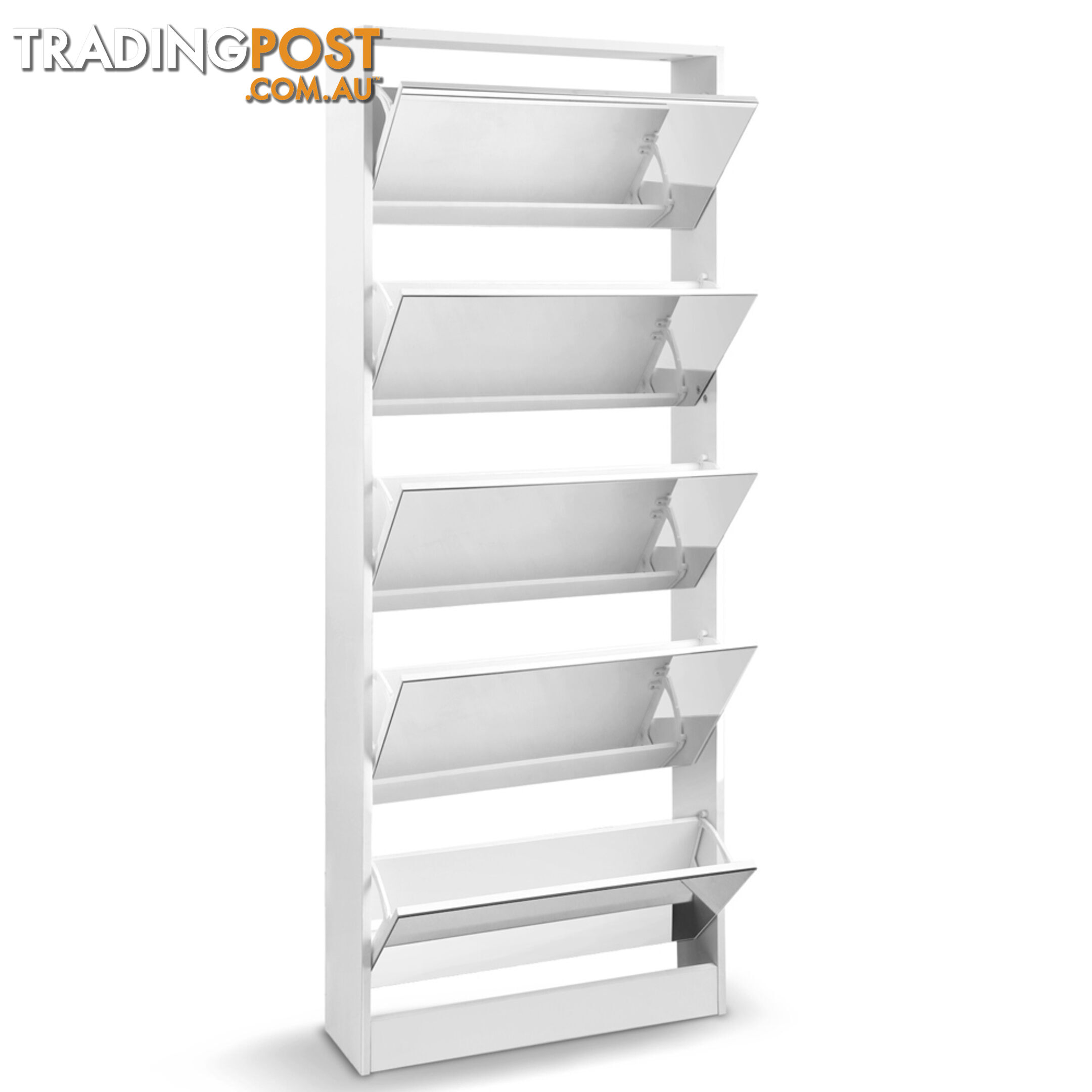 Mirrored Shoe Cabinet Storage 5 Drawers Shelf White