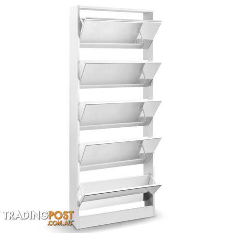 Mirrored Shoe Cabinet Storage 5 Drawers Shelf White