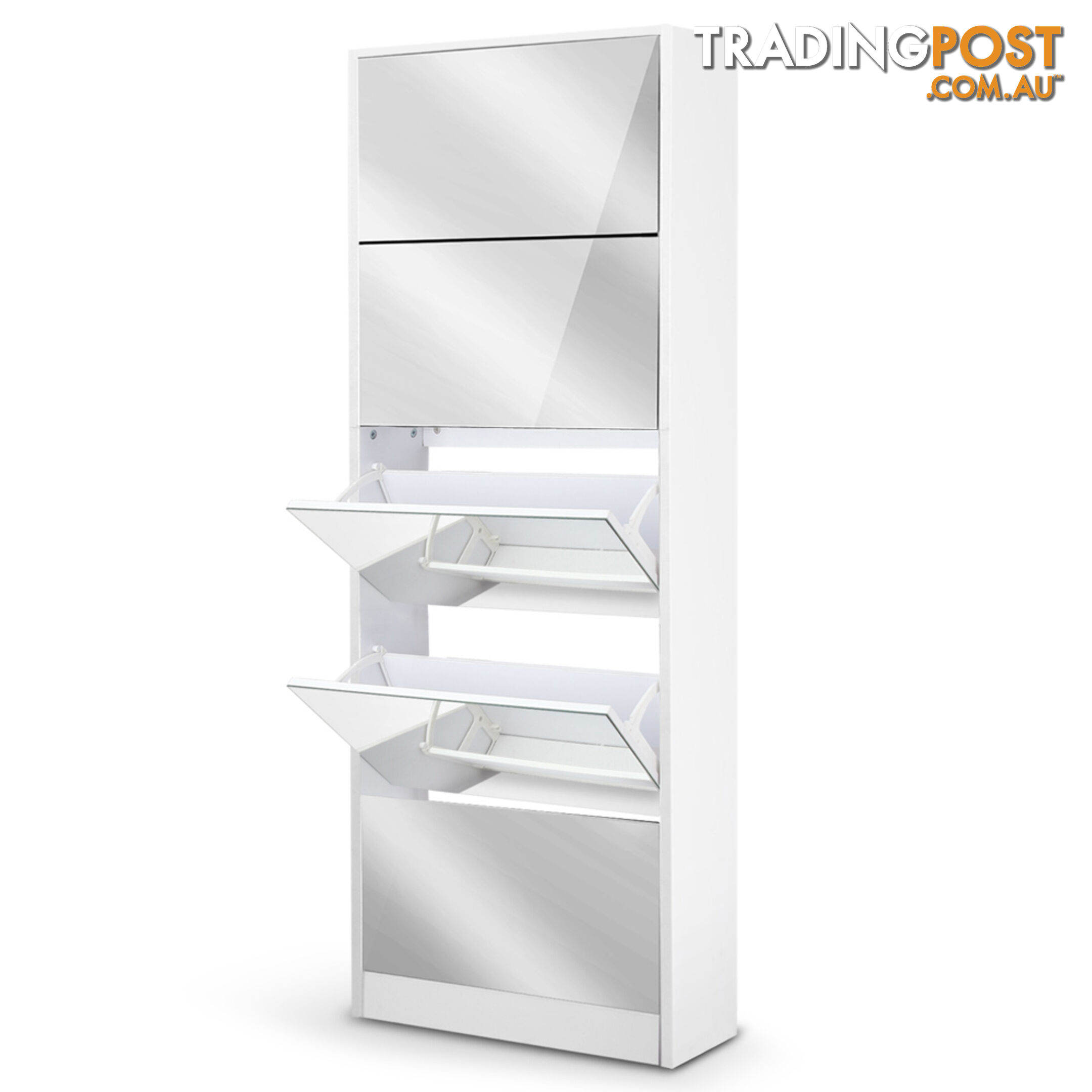 Mirrored Shoe Cabinet Storage 5 Drawers Shelf White