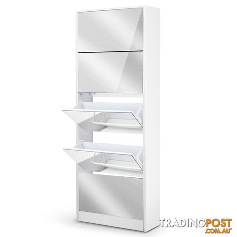 Mirrored Shoe Cabinet Storage 5 Drawers Shelf White