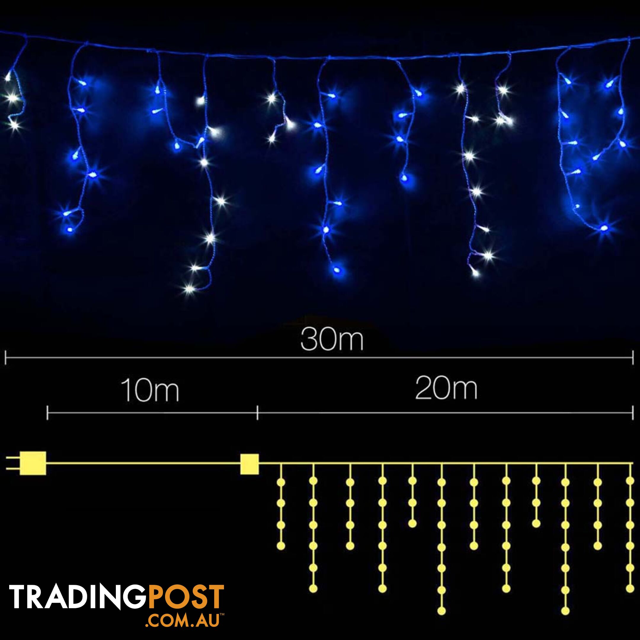 800 LED Christmas Icicle Lights Blue White