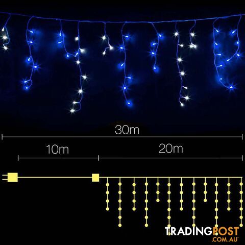 800 LED Christmas Icicle Lights Blue White