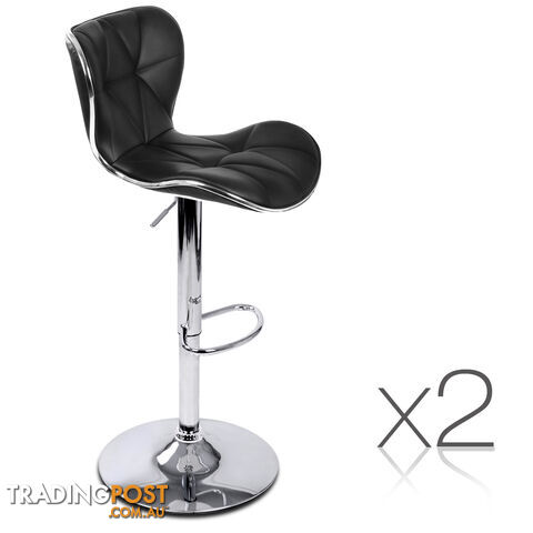 Set of 2 PU Leather Kitchen Bar Stool Black