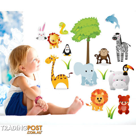 Large Size Cute Zoo Animals Kids Wall Stickers - Totally Movable