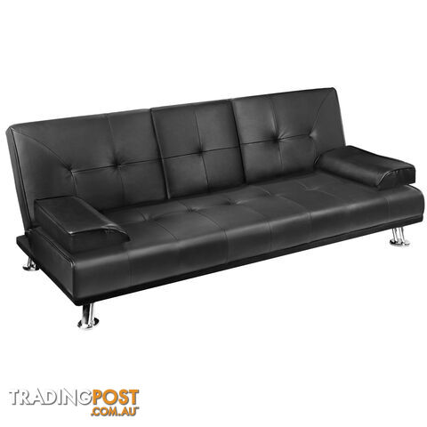 Modern PU leather 3 Seater Sofa Bed w/ Cup Holders