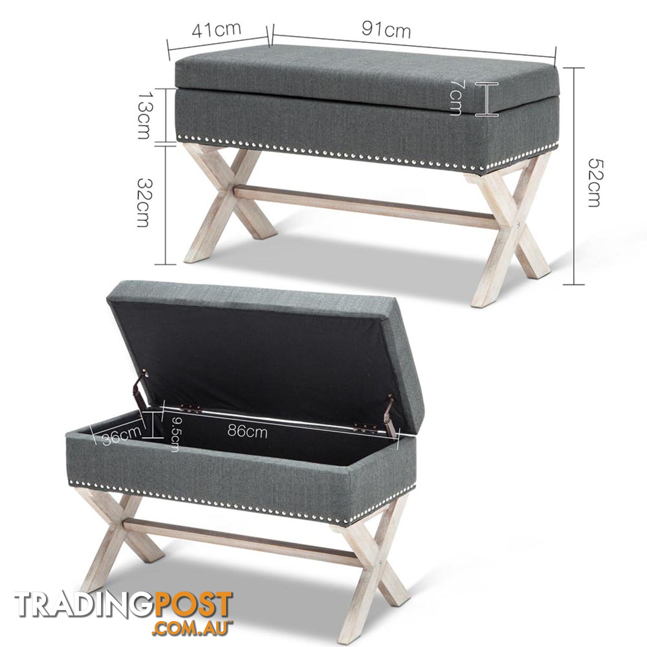 Seat Footstool Bench Stool Storage Ottoman - Grey