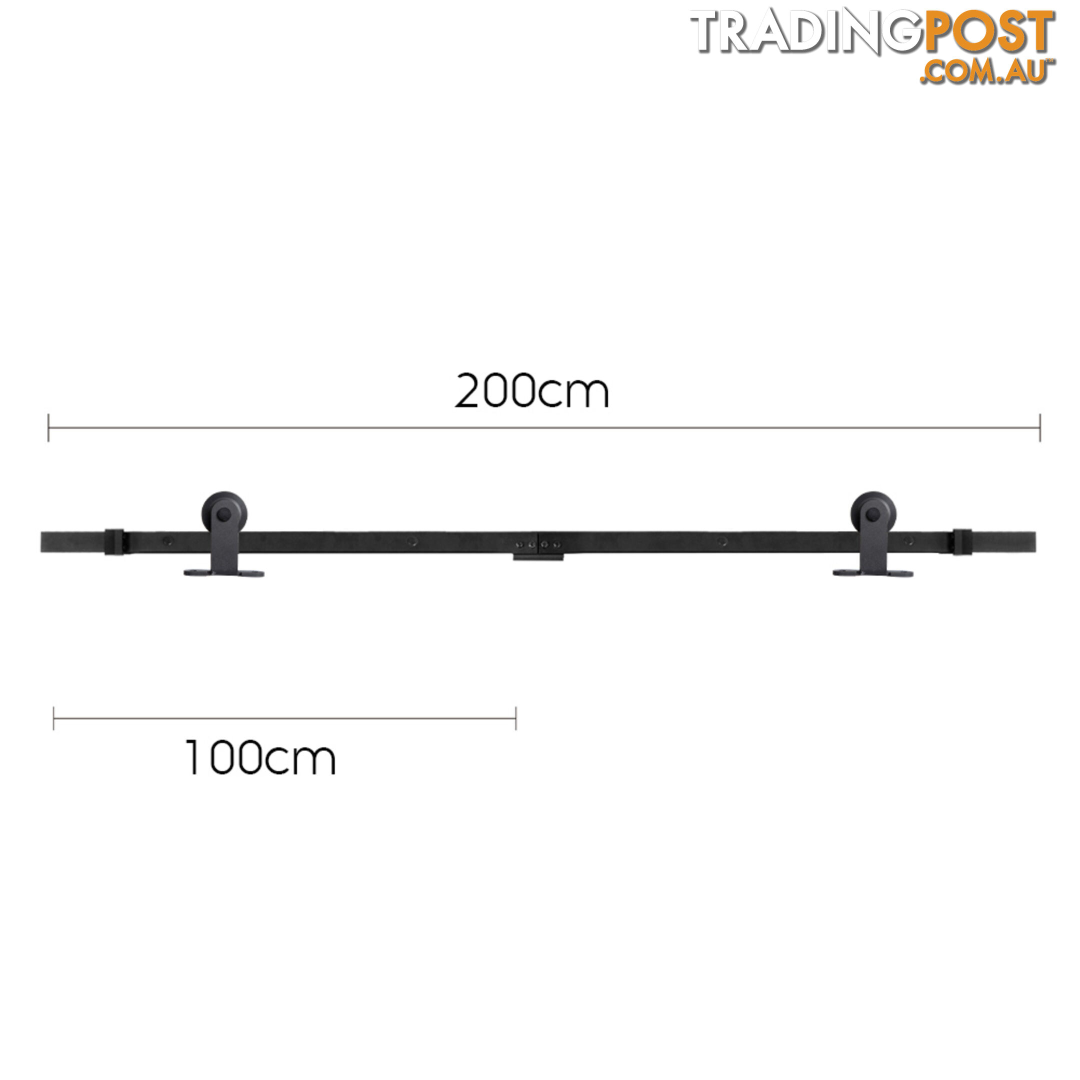 Sliding Barn Door Hardware Track Set Powder Coat Steel Black - 2M