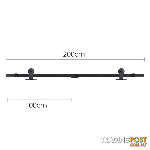 Sliding Barn Door Hardware Track Set Powder Coat Steel Black - 2M